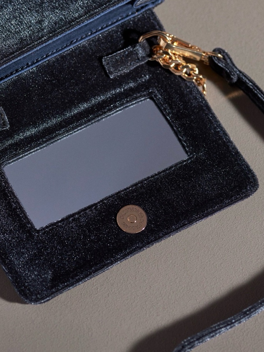 Anthropologie Navy Blue Velvet Crossbody Bag with Gold Chain NWT - Picture 3 of 10